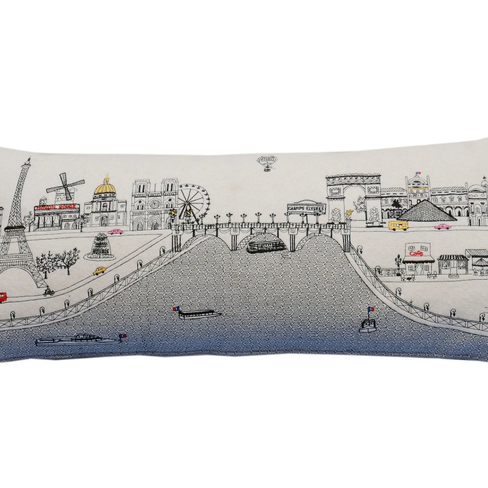 Paris Embroidered Skyline Pillow